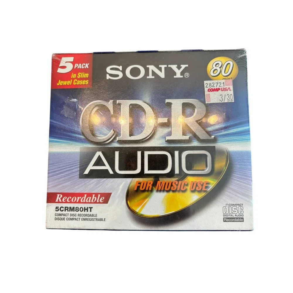 Sony CD-R Audio 5 Pack 80 Min Music Recordable Discs Slim Jewel Cases 5CRM80HT